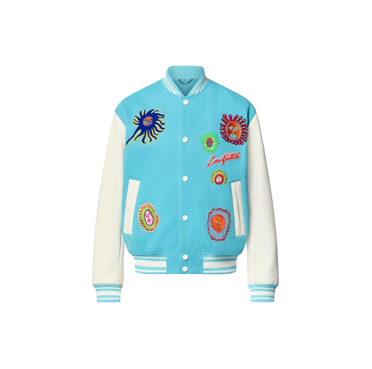 VESTE VARSITY À VISAGES BRODÉS LV X YK BLEU